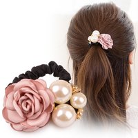 Imitation pearl rose flower headband hair band hair tie large intestine ring rubber band