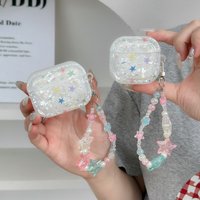 Cute Star Shell Pattern AirPods Case with Beaded Star Lanyard for AirPods 1 2 3 4 Pro 2 Pro 3 Clear Shockproof Protective Cover