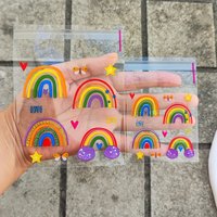 50Pcs Rainbow Striped & Polka Dot Gift Packaging Bags, Self-Adhesive Plastic Bags for Small Gifts in Weddings, Birthdays Parties