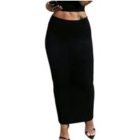 2026 New Women's Midi Skirt Regular Fit Solid Color Elastic Waist Casual Office Slimming Skirt