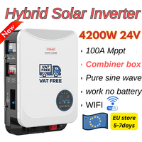 Fchao 4.2KW 24V Off-Grid Hybrid Solar Inverter, Pure Sine Wave 100A MPPT, Breaker Combiner Box, Battery-Free Operation