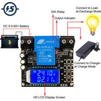 Battery Charge Discharge Controller Low Voltage Cut Off Switch Coulometer Battery Voltage Monitor Protection 30A 6V-60V LCD