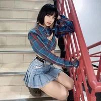 2025 NEW Women Short Blouse Long Sleeves 2 Pcs Fashion Plaid Shirts Streetwear Short Tops Casual Shirt Spring Blusas Mujer