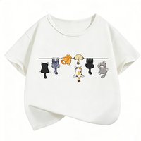 Climbing Cat Pattern Trendy Design Print T Shirts Short Sleeve Kids Children's T-shirt Boys Girls Summer Spring Casual Top Tee
