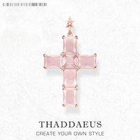 Pendant Cross With Pink Stones And Star Rose Gold Plated Brand New Fine Jewelry Europe 925 Sterling Silver Gift For Woman