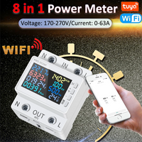 Tuya WiFi Smart Power Meter 8-In-1 170-270V 63A Voltage and Current Meter APP Control Smart Life 2P AC Energy Power Voltmeter