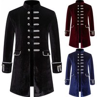 Cosplay Medieval Pirate Costume Mens Velvet Gothic Steampunk Victorian Frock Coat Jacket Stage Show Blazers Carnival Dress Up