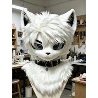 Handmade plush coat featuring the white wolf husky mascot costume for role-playing during Halloween. Fox costume for role-playin