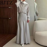 BJTZ Fashionable Loose Long Sleeved Shirt Slim Fit Skirt Two-piece Set For Women 2025 Spring Summer New Casual Solid Color Sets