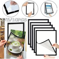 3/5/10PCS Rectangular Magnetic Photo Frame A4 Black PVC Plastic Self Adhesive No Punch Display Frame Reusable Wall Poster Frame