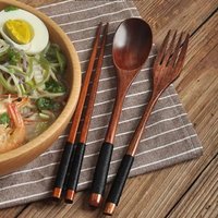 3Pcs Tableware Natural Wood Dinnerware Spoon Chopsticks Fork Kit Dinner Portable Tableware Grain Household Kitchen Cutlery Set