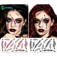 ●1Pcs Halloween Face Rhinestone Stickers Red Black Spider Web Cross Scar Self-adhesive Gem Decals Horror Cosplay Makeup Ornament