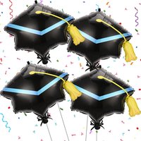 Graduation Cap Foil Balloons Black Grad Mylar Balloons Decor for Class Of 2026 Party Ceremony Decorations Supplies