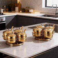 3/4pcs gold Stainless Steel Spice Jar Set with Rotatable Spice Rack,Spice jar with lid and spoon ,Kitchen Jar Set Can hold coffe