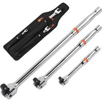 Breaker Bar Set with 180° Rotatable Head, 1/4'' 3/8'' 1/2'' Drive, Duty Breaker Bars with Chrome Vanadium Steel 6'' 10'' 15''