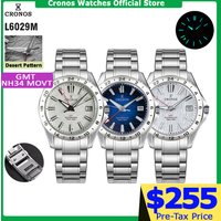 Cronos GS Mechanical Men Watch 39mm Birch Pattern GMT NH34 Automatic Bubble Sapphire Glass Brushed Bracelet 10ATM L6029M