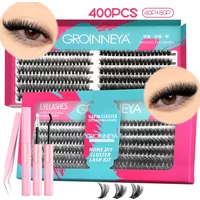 GROINNEYA DIY Lashes Clusters Kit Mixed Tray Lashes Wispy Volume Lashes Kit Fluffy Extension With Lash Bond and Seal Makeup