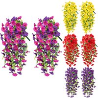 Artificial Hanging Flowers Plants Faux Silk Purple Morning Glory Long Vines UV Resistant Realistic for Garden Balcony Decor