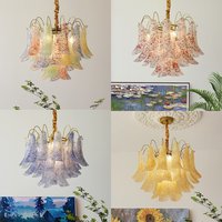 Colorful Glass Petal Modern Romantic Artistic Ceiling Chandeliers Home LED Lighting Fixture Hanging Lamps for Living Room Decor