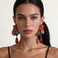 Flower Drop Earrings Vintage Statement Dangle Boho Turquoise Bead Earrings Chunky Party Jewelry for Women