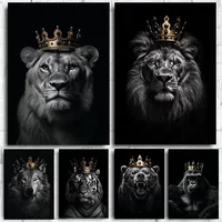 1pc Canvas painting Animal Posters and Prints Lion King Tiger Wolf Eagle Bear with Crown Canvas Wall Painting Motivational Pict