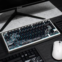 Wave of Kanagawa PBT Keycaps,129 Keys Cherry Profile Side Print Shine Through Custom Keyboard Keycaps for Mechanical Keyboards