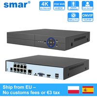 Stock UE Enregistreur NVR PoE 4 8 Voies H.265 4K ONVIF P2P Détection Faciale Système de Vidéosurveillance Compatible Caméras IP 5MP 8MP