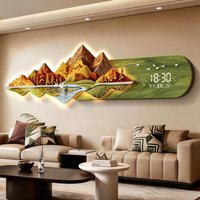 Backed by a mountain clock, living room decoration painting, light luxury and grand sofa, background wall hanging painting, high