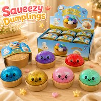 2026 Realistic Giant Dumpling Squeeze Toy with Bamboo Steamer Soft TPR Dough Ball Decompression Fidget Toy Creative Funny Gift