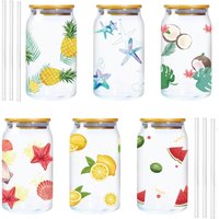2 cute fruit wine glasses with bamboo lids and glass straws -16oz can shaped glasses, beer glasses, and cute flat bottomed iced