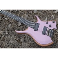 2024 Fanned frets 7 Strings Headless Electric Guitar Pink color 5-ply Roasted Maple Neck Ergonomic Ebony MAHOGANY