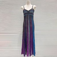 2025 Summer Newly Designed Lady Colorful Striped Knits Slips A-line Long Dress Women