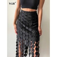VGH Solid Hollow Out Elegant Skirts For Women High Waist Irregular Hem Temperament A Line Skirt Female Fashion Clothing Style