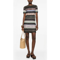 Fold Elegant Zigzag Knit Mini Dress Women Short Sleeve Crew Neck Slim Fit Colorful Wave Pattern Casual Party Dress Hot Sale 2026