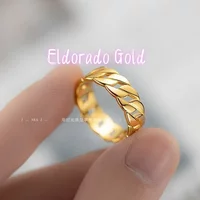 Eldorado Gold 9999 Real Gold 24K Hot Sale Cuban Chain Ring, Fashion ins Simple Gold Cold Wind Chain Ring