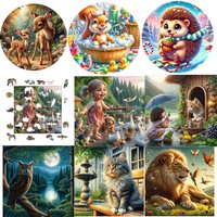 Creative Lion Cat Deer Squirrel Hedgehog Animal Wooden Puzzle Creative Handmade Decoration Festival Gift