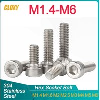 10-100pcs M1.4 M1.6 M2 M3 M4 M5 M6 304 A2-70 Stainless Steel DIN912 Hexagon Hex Socket Cap Allen Head Bolt Screw Length 2-50mm