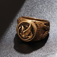 LNCHRAN Men 316L Stainless Steel Golden Plated Eagle Pattern Signet Ring Vintage Viking Jewelry Gift For Men