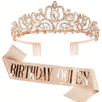 Bling Rhinestone Crystal Crown Tiara Birthday Princess Sash and Crown for Women Birthday Princess Party Decorations