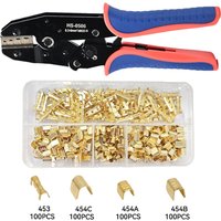 454A/B/C U-Type Copper Buckle Fuse Clips Crimper, 453 Ratchet Crimping Pliers for Cold Press Terminals Wiring Crimper Tool