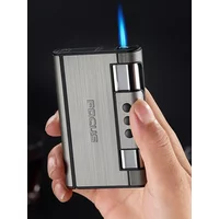 2 In 1 Automatic Cigarette Case with Lighter Metal Compression Moisture Proof Inflatable Lighter Smoking Accessories
