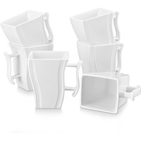 MALACASA 6 Piece White and Marble Coffee Service Set Cream White Porcelain Square Coffee Cups 5.5 Inch 500ML Tea Cup For 6 Peopl