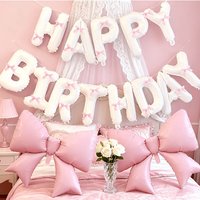 1Set Pink Bow Balloon Happy Birthday Letter Balloon With Pink Bow Ribbon for Wedding Valentine's Day Birthday Party Decorations