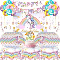 Unicorn Girls Birthday Decoration Party Supplies Unicorn Theme Tableware Set Cup Plate Balloon Banner Gift for Kids Party Favor