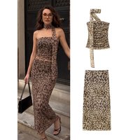 HH Leopard Printed Midi Skirt Sets For Women New Fashion Corsets Top Women's Suit 2 Piece Set Women Outfit Streetwear