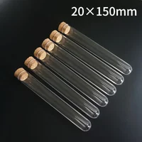10pcs To 100pcs 20x150mm Transparent Plastic Round Bottom Test Tubes with Cork Stopper for School/Laboratory Glassware