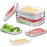 Four-Piece Stackable Food Storage Boxes, Refrigerator Organizer, Meat Preservation Box, Leak-Proof Design, Reusable for Fridge
