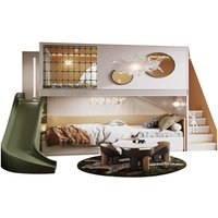 Boys get on and off the be d Indoor playhouse with slide Solid wood bunk bed