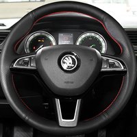 Housse de volant en Faux cuir noir, accessoires de voiture, bricolage, pour Skoda Octavia 2015 – 2019 Fabia Kodiaq Citigo Superb Scala