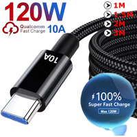 120W 10A Cable Super Fast Charge Cable USB A To Type C Data Cord Braided Cable 1/1.5/2/3M For Xiaomi iPhone Quick Charging Cable